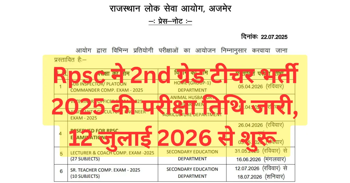 RPSC 2nd Grade Teacher Exam Date 2026 pdf download